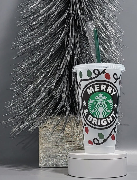 Merry & Bright Christmas Lights Starbs Venti Cold Cup (Reuseable)