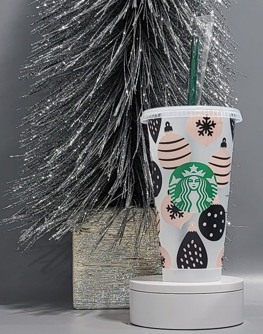 Pink & Black Ornaments Starbs Venti Cold Cup (Reuseable)