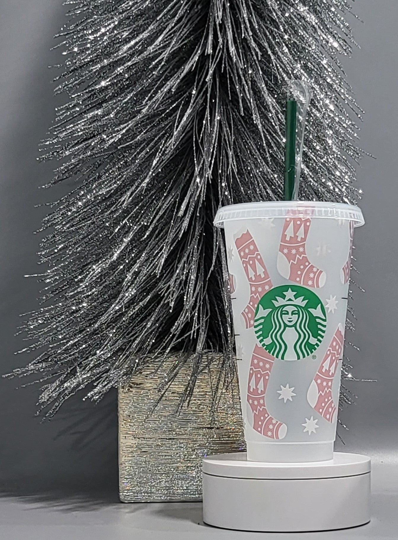 Pink Winter Stockings Starbs Venti Cold Cup (Reusable)