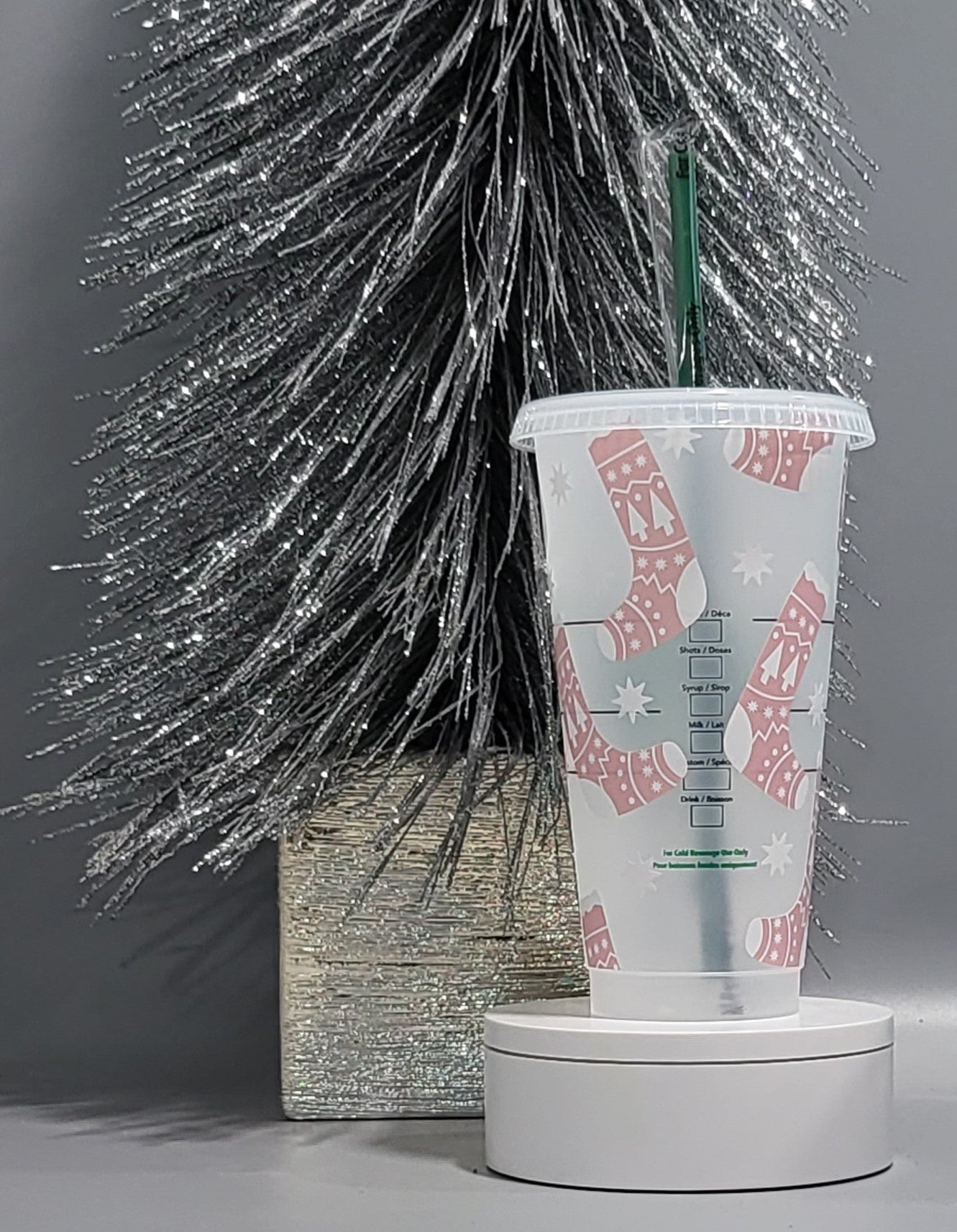 Pink Winter Stockings Starbs Venti Cold Cup (Reusable)